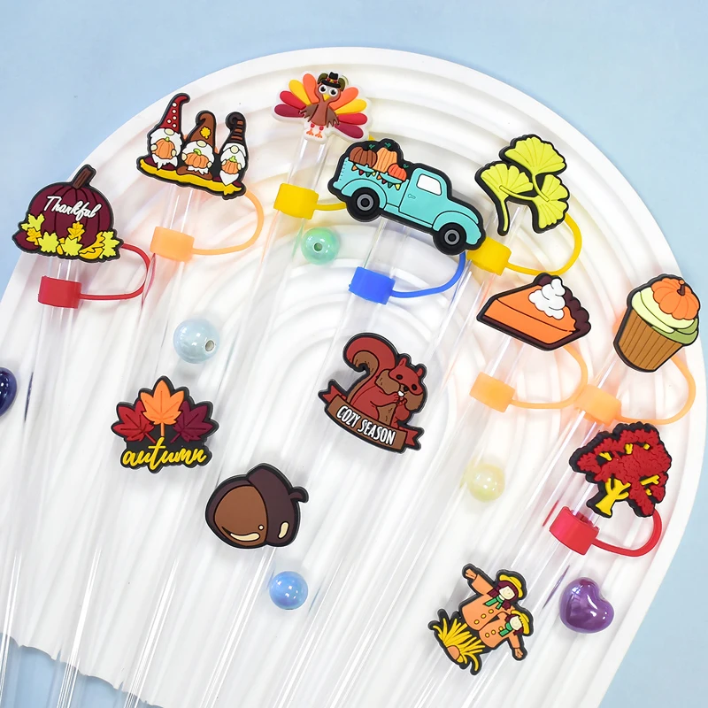 Fall Season Straw Cover Fits 30 40 Oz Tumblers Reusable Straw Cover Cap for 10mm Tumbler Accessories Thanksgiving Straw Toppers