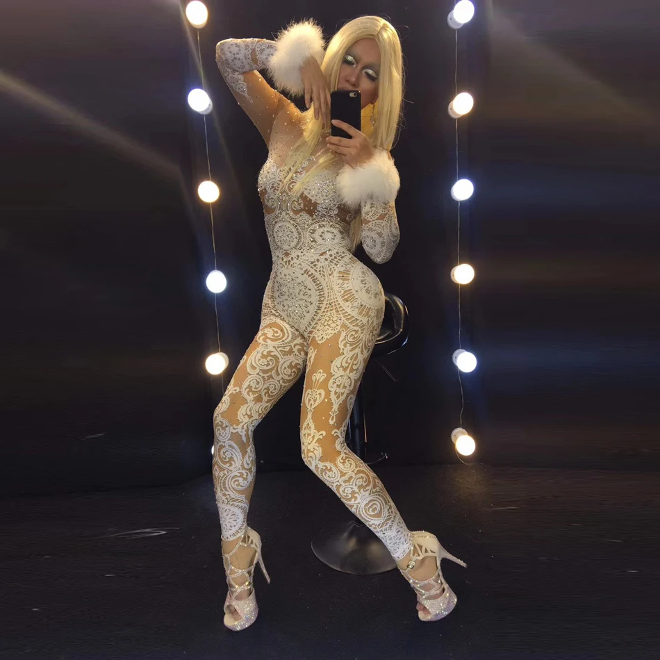 Женская сексуальная Прозрачная облегающая Клубная одежда, Женский вечерний комбинезон для коктейльных танцев и шоу, Облегающий комбинезон