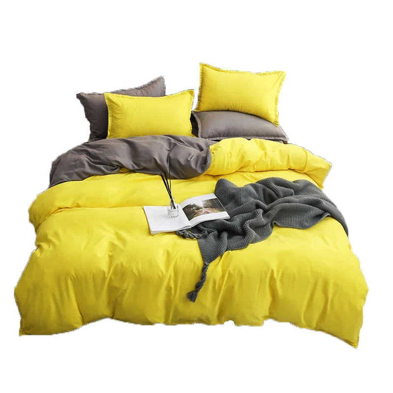 Cheap Yellow Solid Pure Color Blank One Flat Sheet One Duvet Cover Two Pillowcases 4pcs Bed Sheet Bedding Set