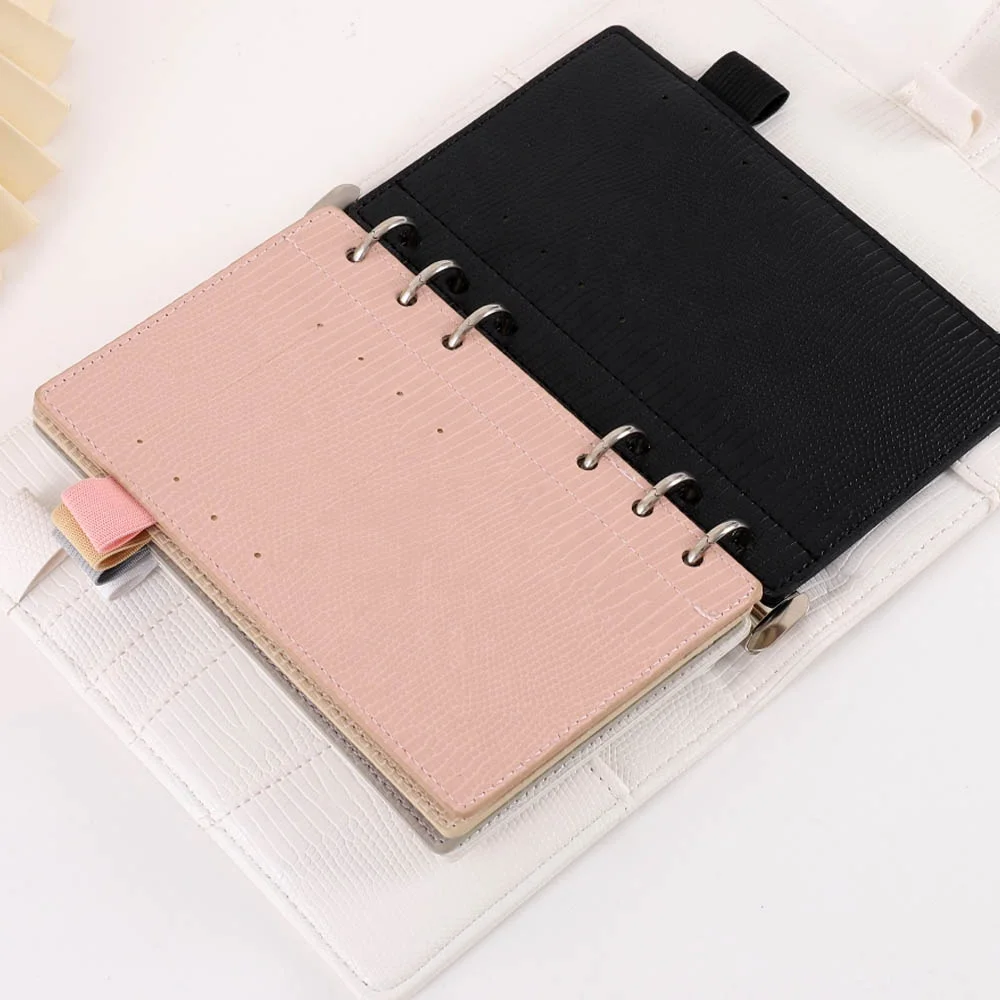 Etsy Best Selling 6 Ring A6 Lizard Croc Leather Dashboard Fly Leaf for Personal Planner with 6 Card Slots & An Elastic Pen Loop