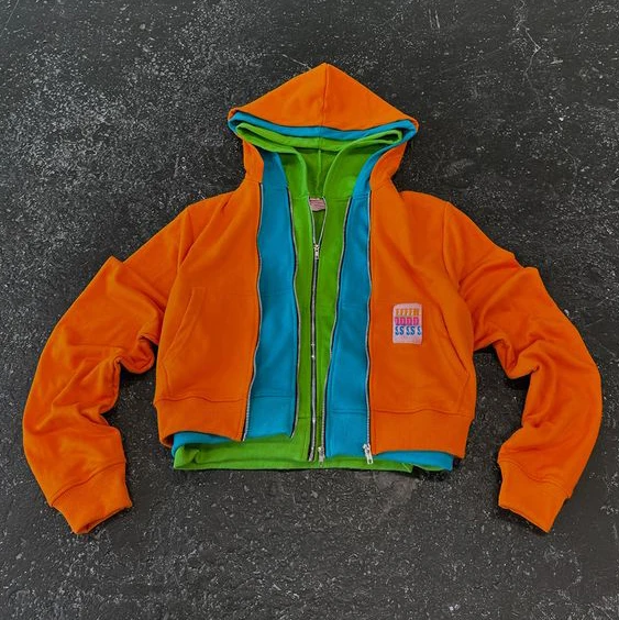 custom high quality streetwear heavyweight cotton plain blanks french terry cropped double layered triple zip hoodie men