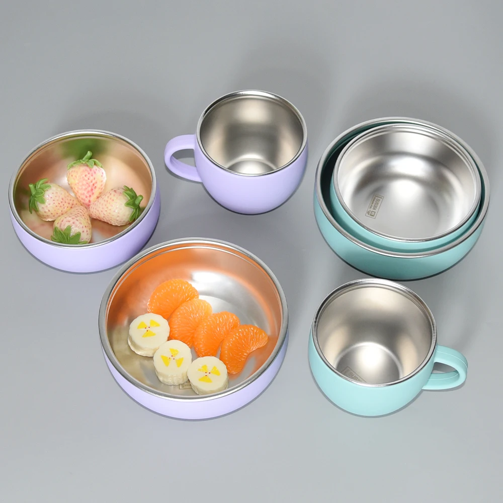 Factory Custom  Eco-Friendly Non-Toxic Stainless Steel With Silicone Bowl Cup Set Feeding Bib Baby Silicone Bowl
