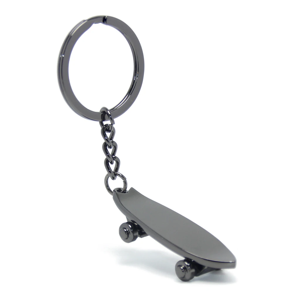 New Arrival Sport 3D Mini Scooter Keychain Pointed Skateboard Key Chain Ring Cool Bag Charm Gifts Black Metal Skateboard Keyring