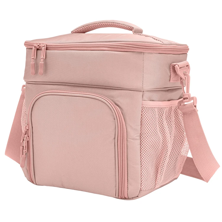 2 layers oxford lunch bag office picnic iso duffle bag meal prep custom LOGO insulated waterproof pink cooler bag