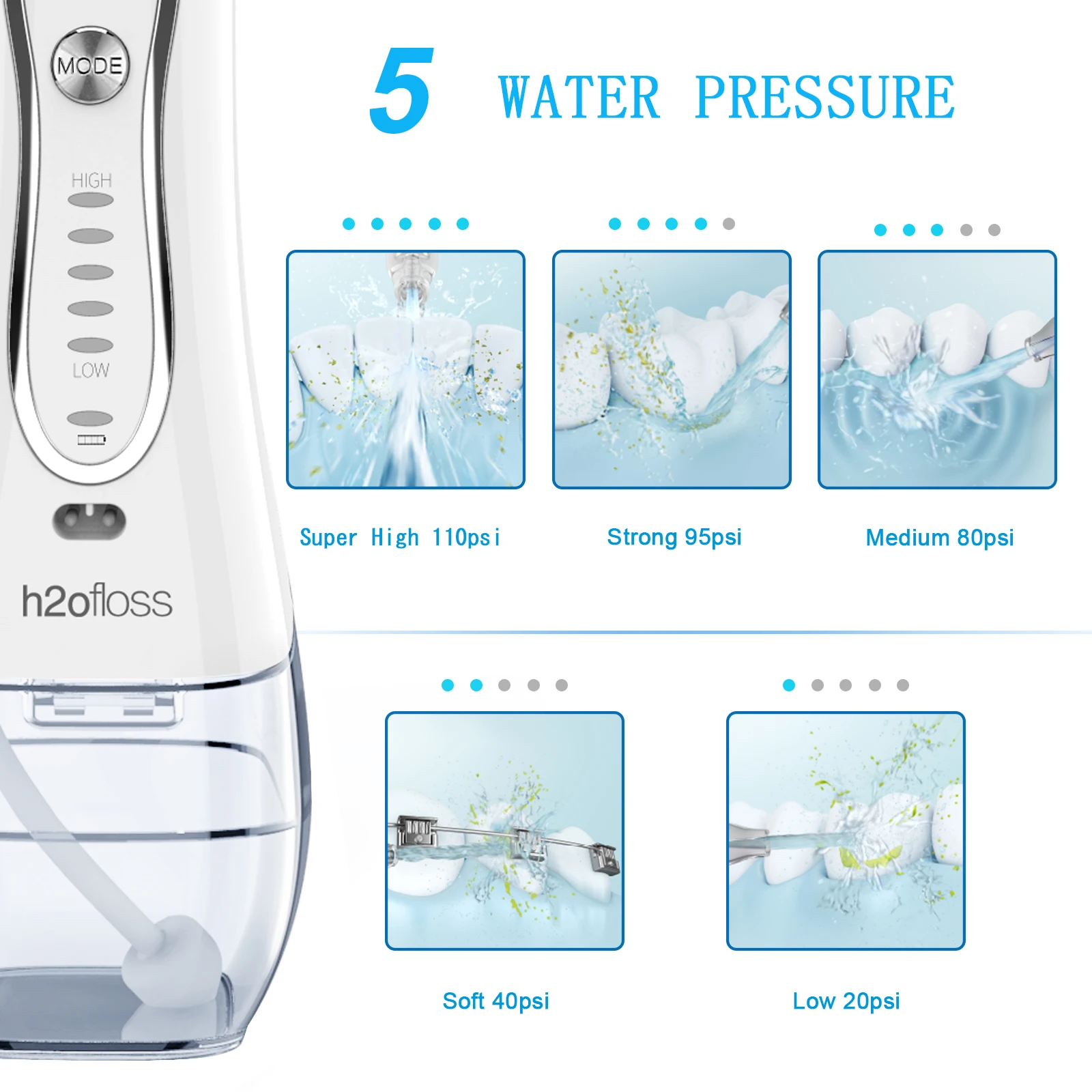 H2ofloss Ipx7 intelligence Water Flosser Teeth Cleaning Power Floss Nozzle Dentist Machine Oral Irrigator Dental Water Jet