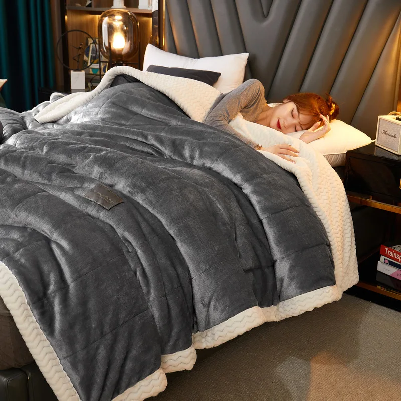 Triple layer lamb fleece blanket thickened coral flanges fleece winter air conditioning blanket