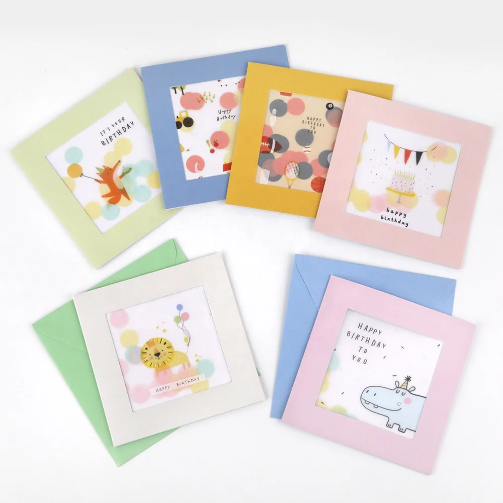 New Creative Wholesale Hand Made Lovely Custom Printing Folding Blue Square Birthday Greeting Cards with Envelope
