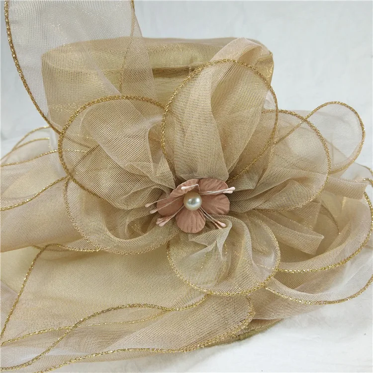 2022 Floral Organza Wide Brim Church Kentucky Derby Fascinator Lady Tea Party Sun Beach Hat Women elegant hats