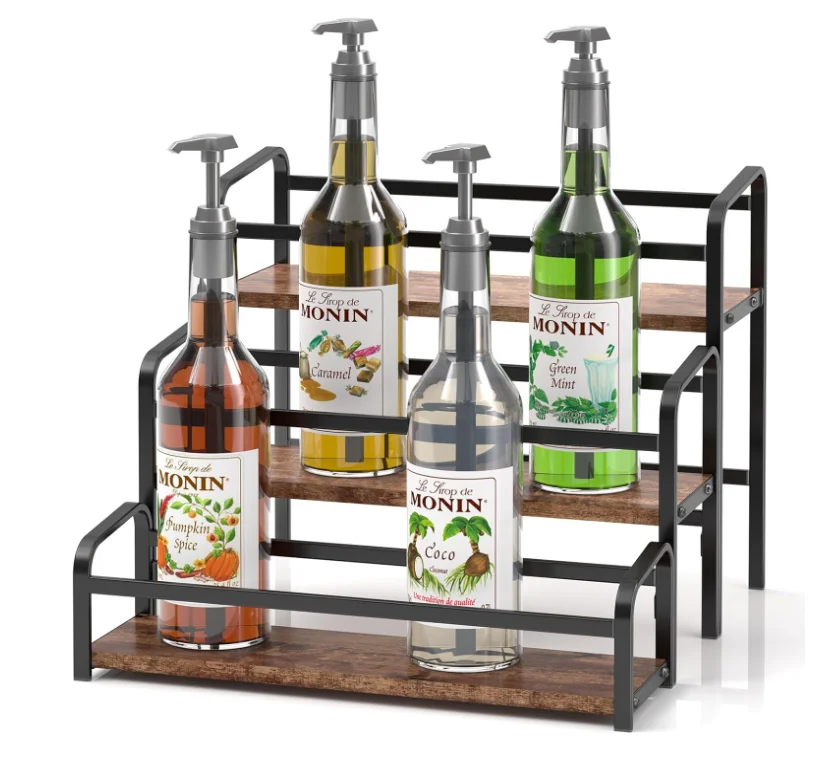202411 3-Tier Coffee Syrup Organizer 12 Bottles Capacity Syrup Rack for Coffee Bar Station Tiered Spice Racks for Cabinet