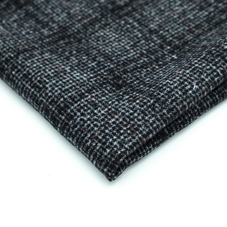 
Small MOQ 40% wool 50% polyester blend circle yarn dyed checked wool plaid tweed sheep woollen fabric 