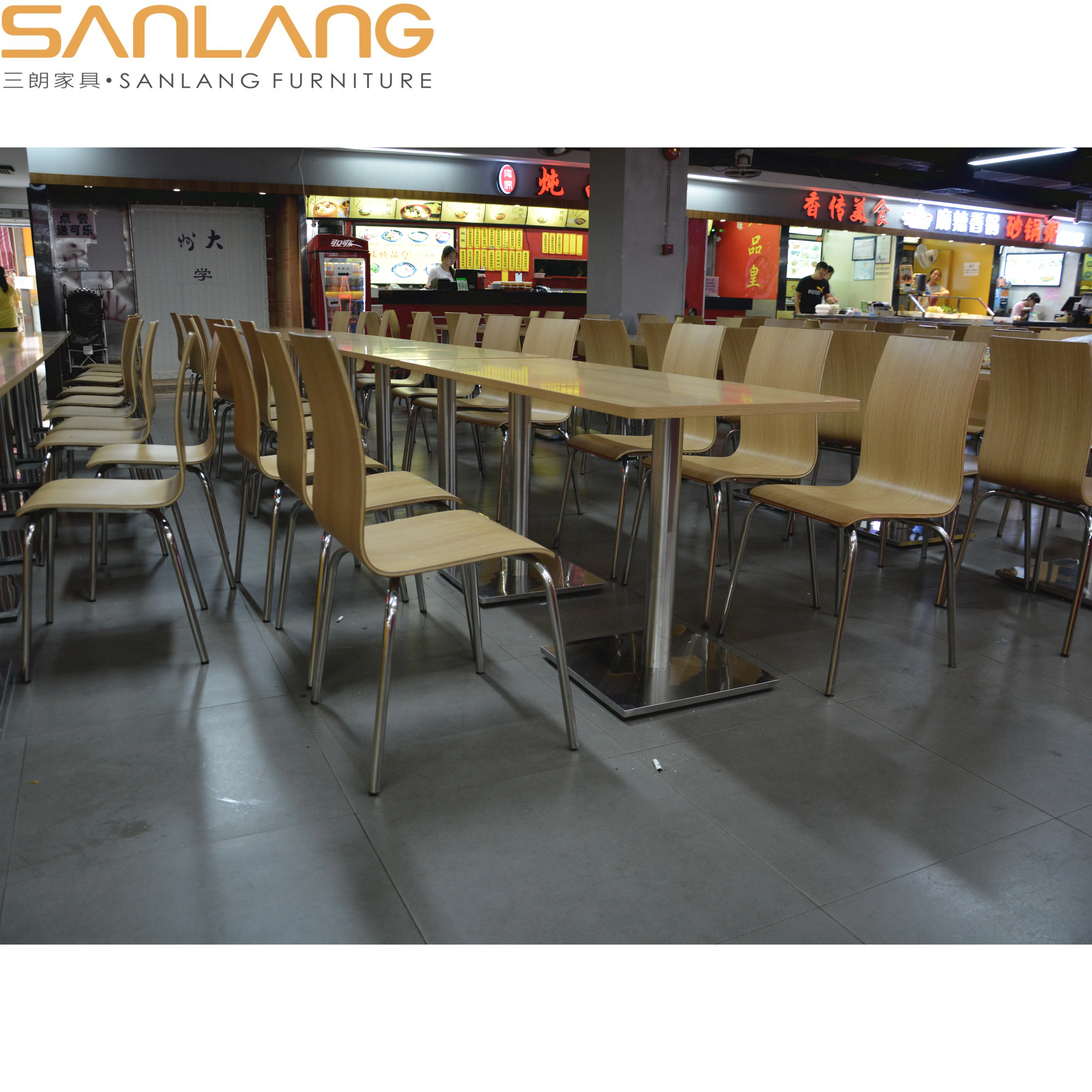 Wedding dining sets industrial wood chair furniture sedia fast food molded plywood canteen seating components chairs and tables