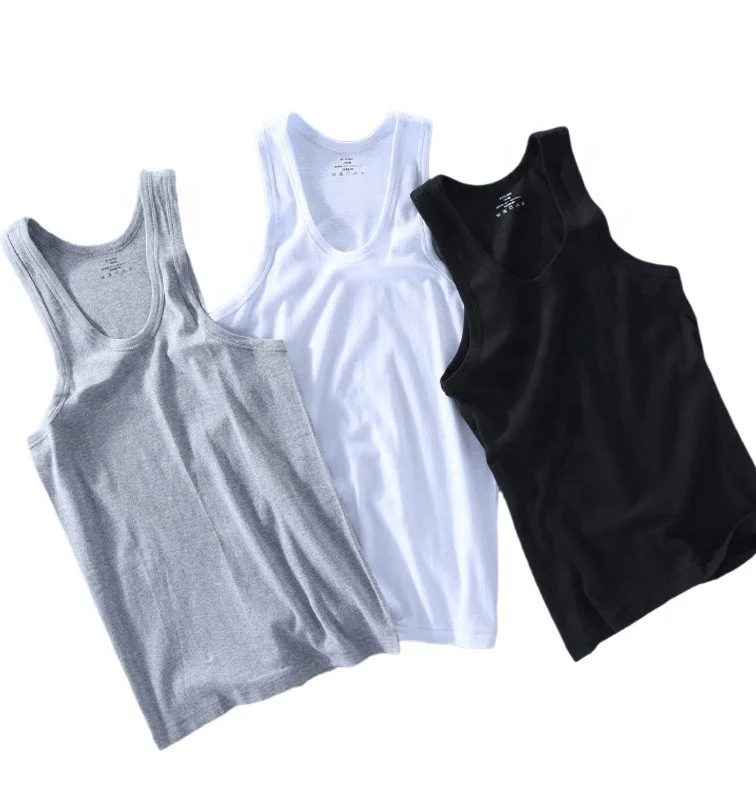 Wholesale White Plain Dye Solid O-Neck 100% Cotton Casual Muscle Tank Tops vest for Mens