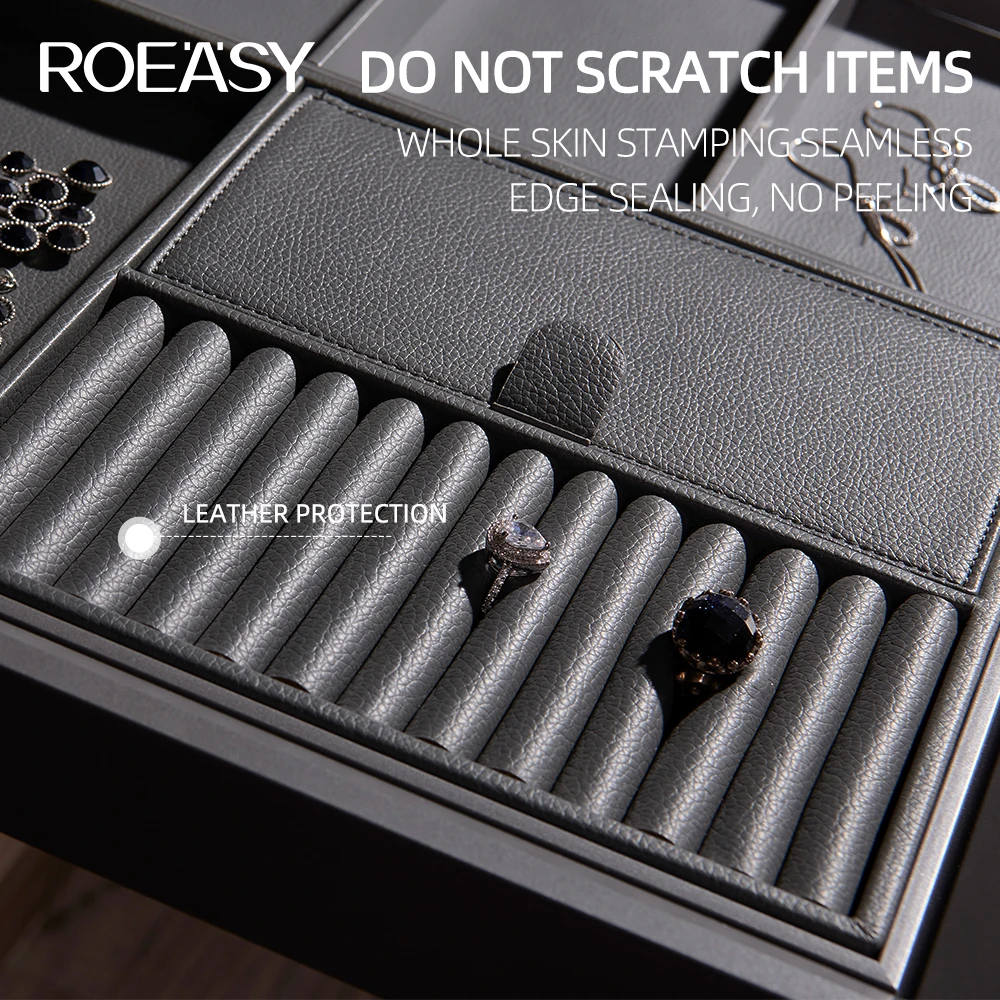 ROEASY Hot popular Leather Jewelry Box Luxury Earring Bracelet Necklace Ring Watch Box Packaging high-end  Leather Jewelry Box