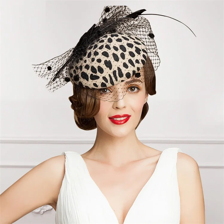 Женская элегантная британская Универсальная высококачественная модная аристократическая винтажная Шерстяная кепка для вечеринок и банкетов Женская Формальная шляпа с вуалью и перьями