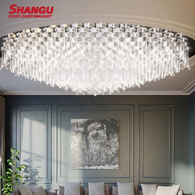Customized Hotel Bar Counter Reception Nordic Custom Luxury Chandelier LED Modern Glass Ceiling Lights for High Ceilings