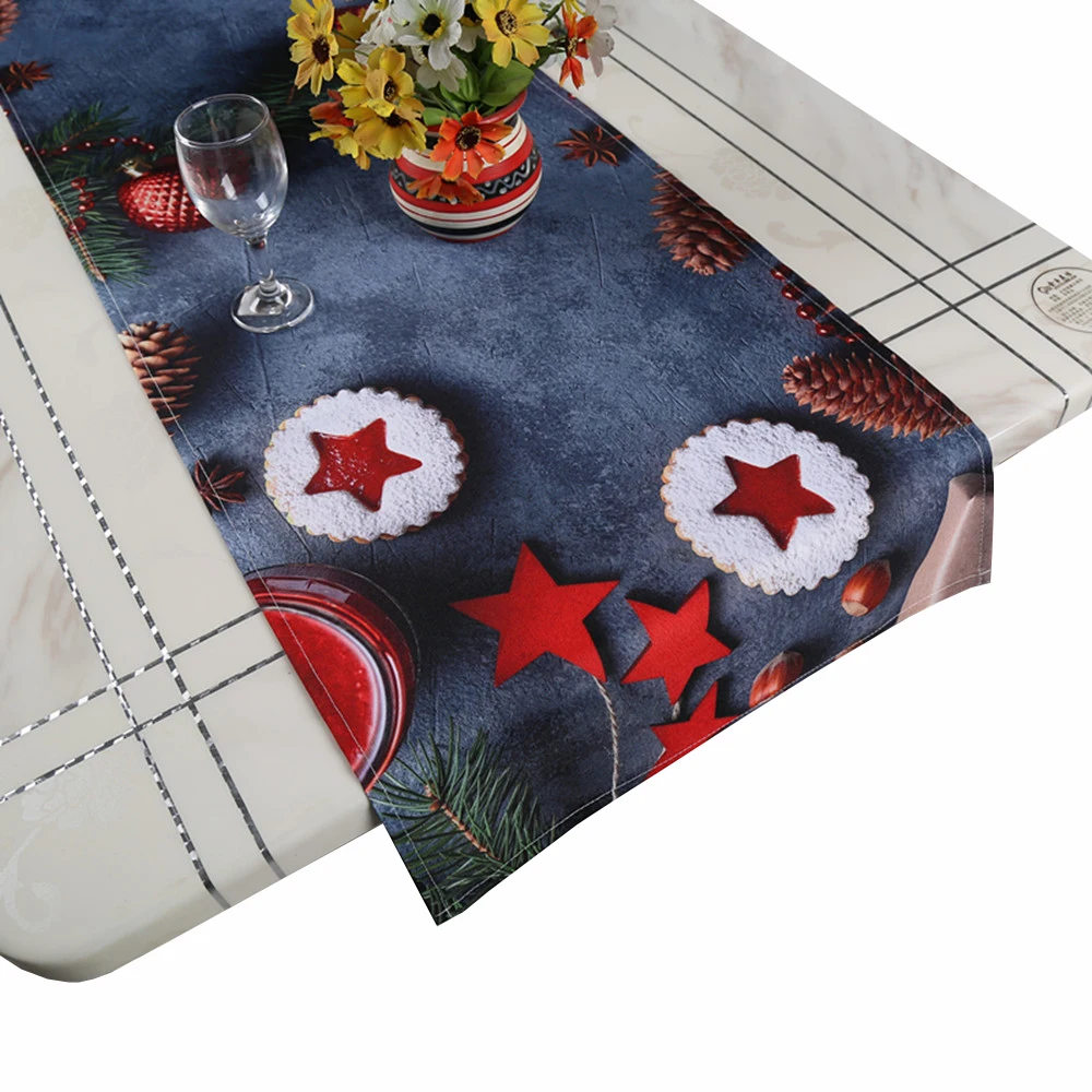 Christmas Star Design Digital Print Table Runner Made by BSCI Factory with Small MOQ