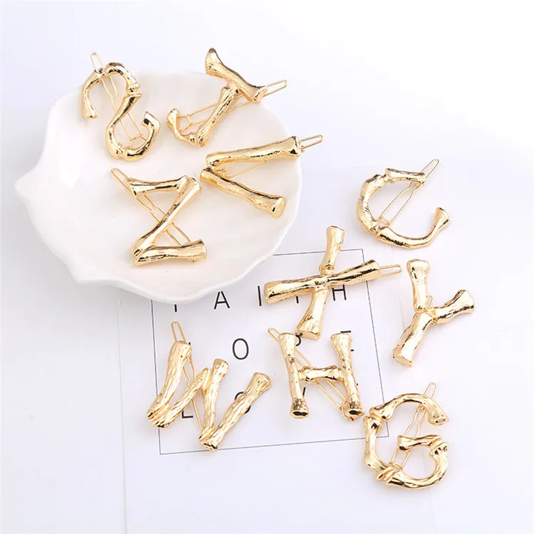 
Custom 26 letter Hairclip Baby Kids Women Alloy Metal letter Initials Hair Clips for Girls 