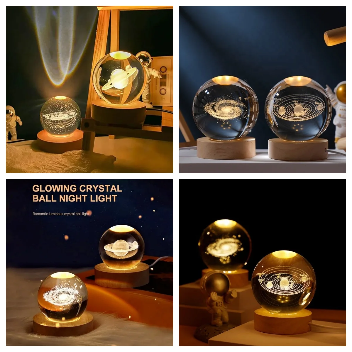 Creative 3D Laser Engraving Holographic Decor Table Lamp Bedside Night Light Crystal Ball Lamp For Gifts