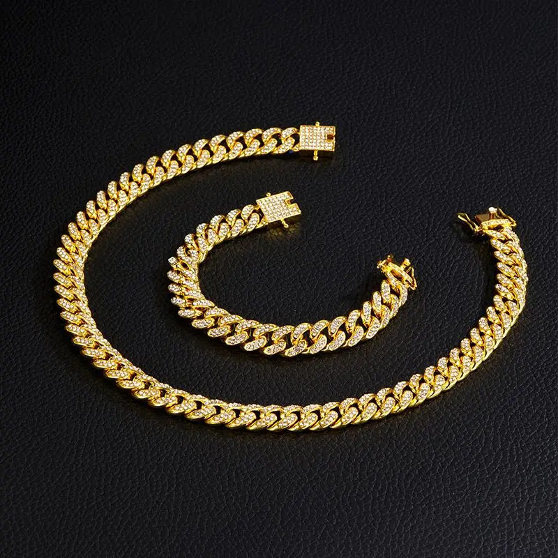 Fashion Luxury Hip Hop, Jewelry Necklace Bracelet Set Wholesale Hip Hop Cuban Link/