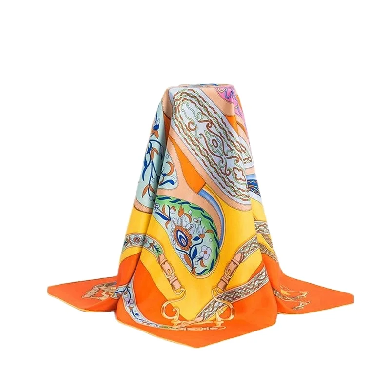 Custom Digital Printing Silk Scarf Ladies Womens Pattern Satin Headscarf Designer Styles 100% Silk Scarf