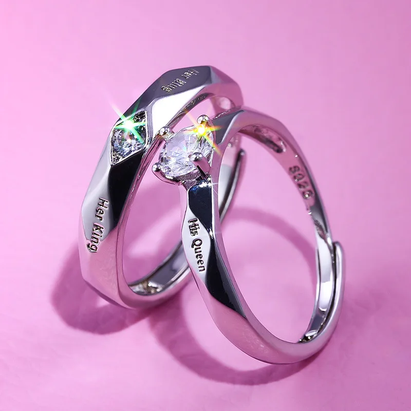 Couples Wedding Engagement Ring Set Adjustable Size Ring Lettering King And Queen Jewelry Ring
