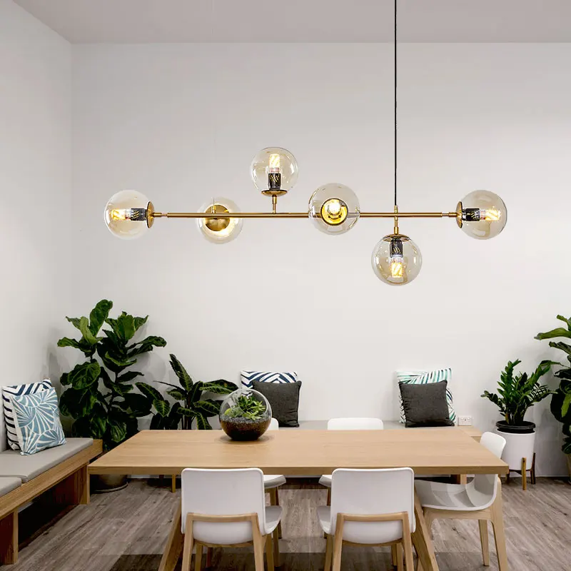 Современные стеклянные подвесные светильники в скандинавском стиле с шариками и абажуром, потолочные светильники BY1033
