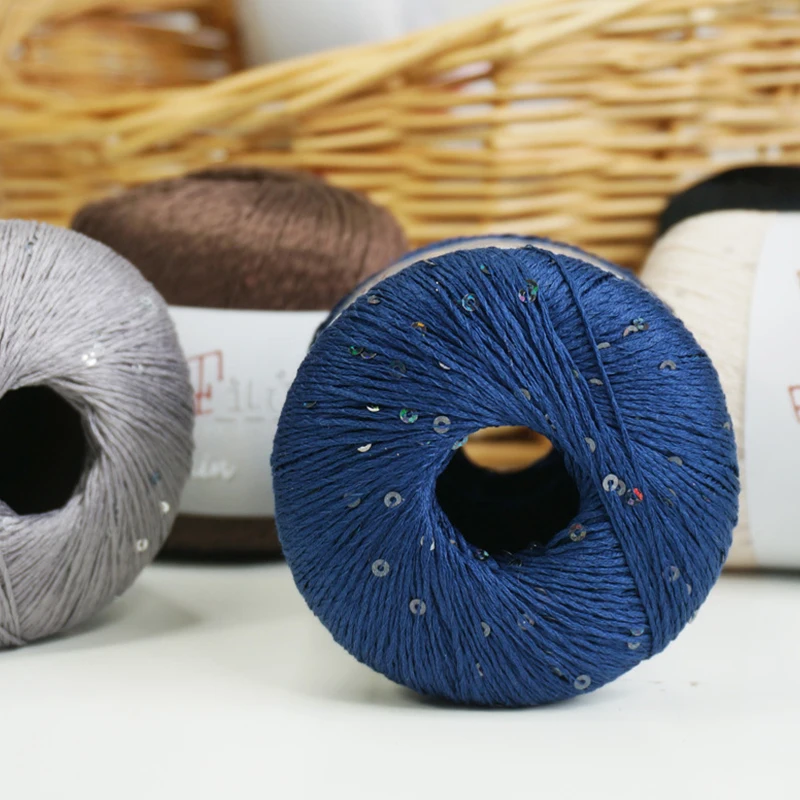 ZENGLONG 50g/roll 93% mercerized cotton 7% beads 1/5.1nm 1ply cotton blended fancy yarns hand knitting yarn for wholesale