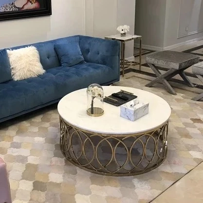 Modern Luxury Living Room Coffee Table Home Furniture Round Marble/Glass Top Gold Stainless Steel Frame Centre Tables Wholesale