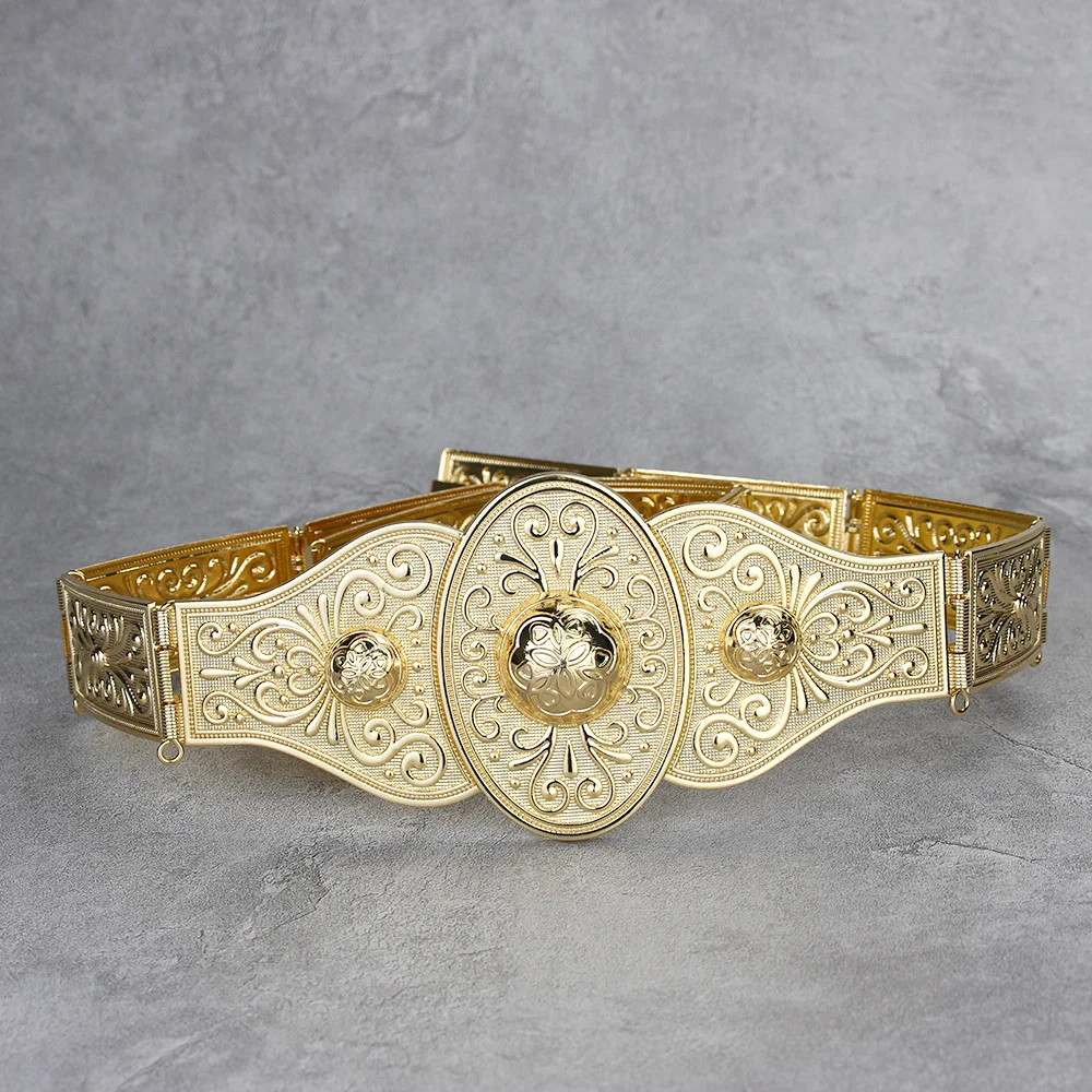 Metal Robe Caftan Belt for Women Waist Belt Chain Adjustable Length Emboss Flower Wedding Jewelry Caucasus Waistband