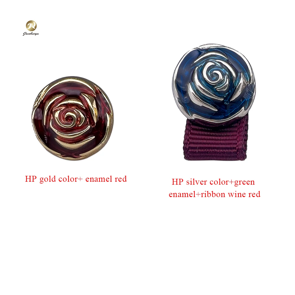 New Design Custom Gold Silver Metal Pin Red Green Enamel Round Rose Pattern Brooch