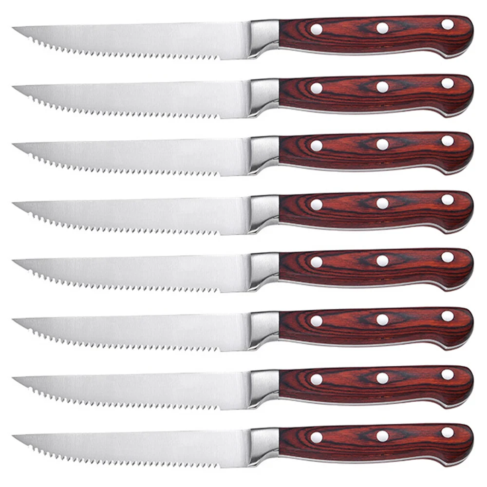 Premium Custom Logo Bulk Buy Sale German High Carbon Stainless Steel Serrated Kitchen Steak Knives Blanks Set with Wood Handle