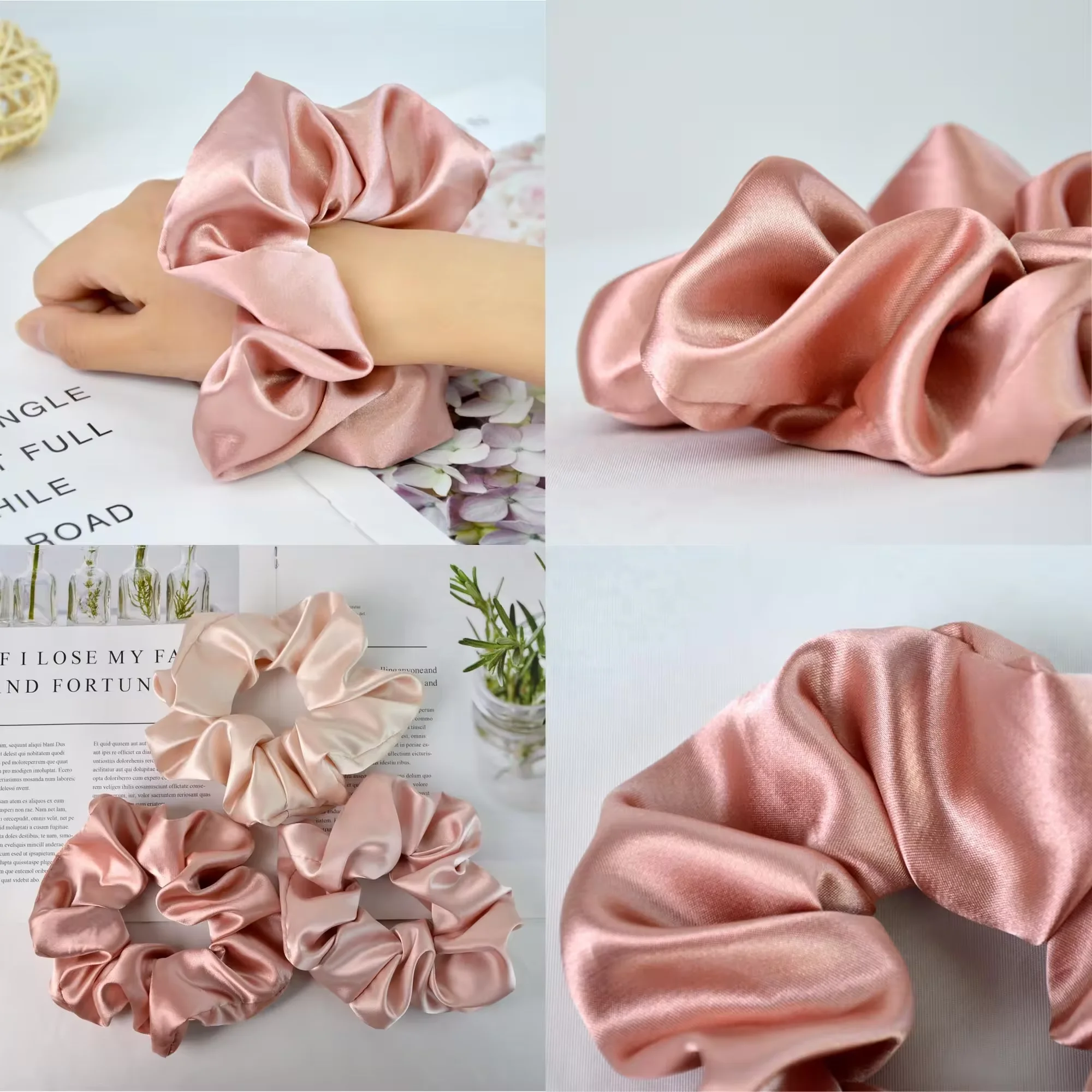 Wholesale Custom LOGO Various Size 136 Colors Hair Ties Smooth Soft High Elasticity Elastic Band Silk Satin Scrunchies