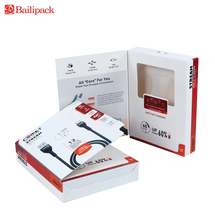Custom Uncover the  USB Data Cable Packaging Box With Window Electronic Products paper boxes
