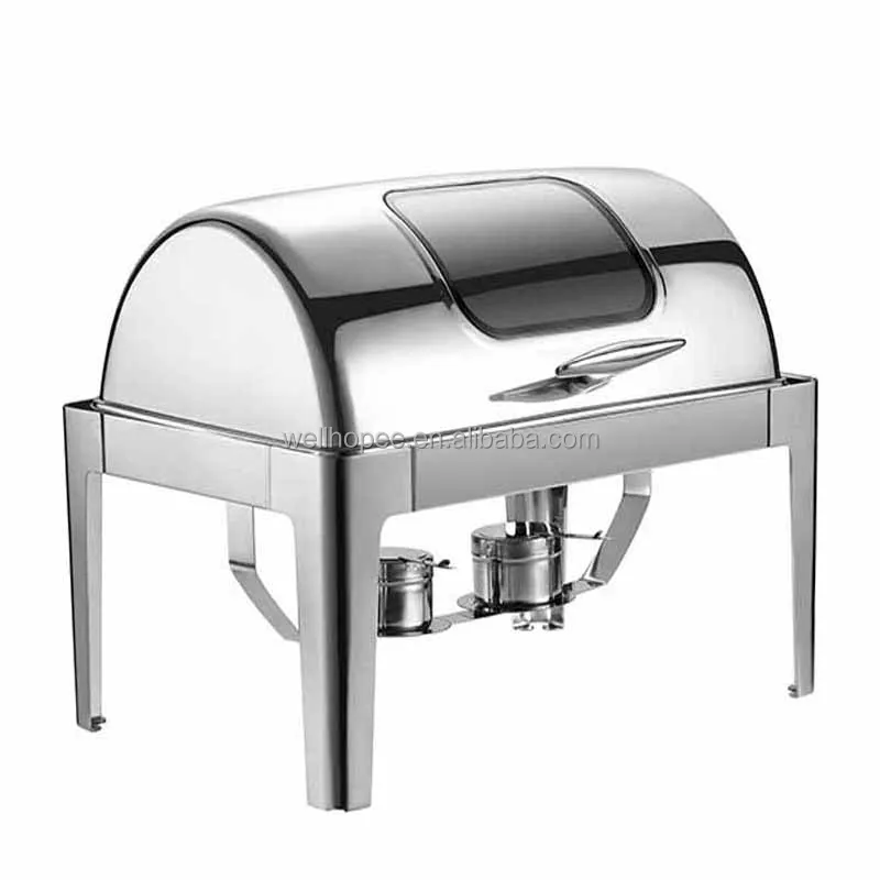 Hotel kitchen equipment price list buffet catering gel fuel rectangular roll top chafer, stainless steel chafer set for sale