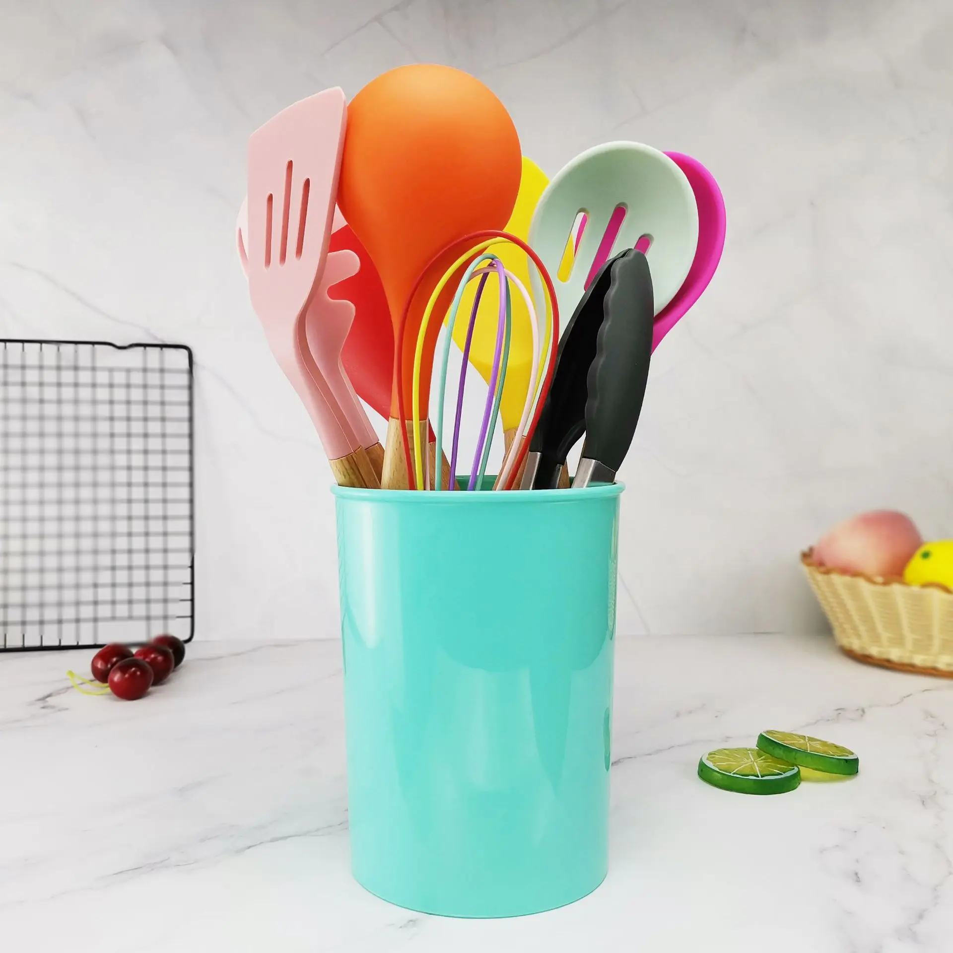 US Wholesale Utensils High Quality 12 Pieces in 1 Set Silicone Kitchen Cooking Tools Nylon Utensil Sets with Handle Kitchenware