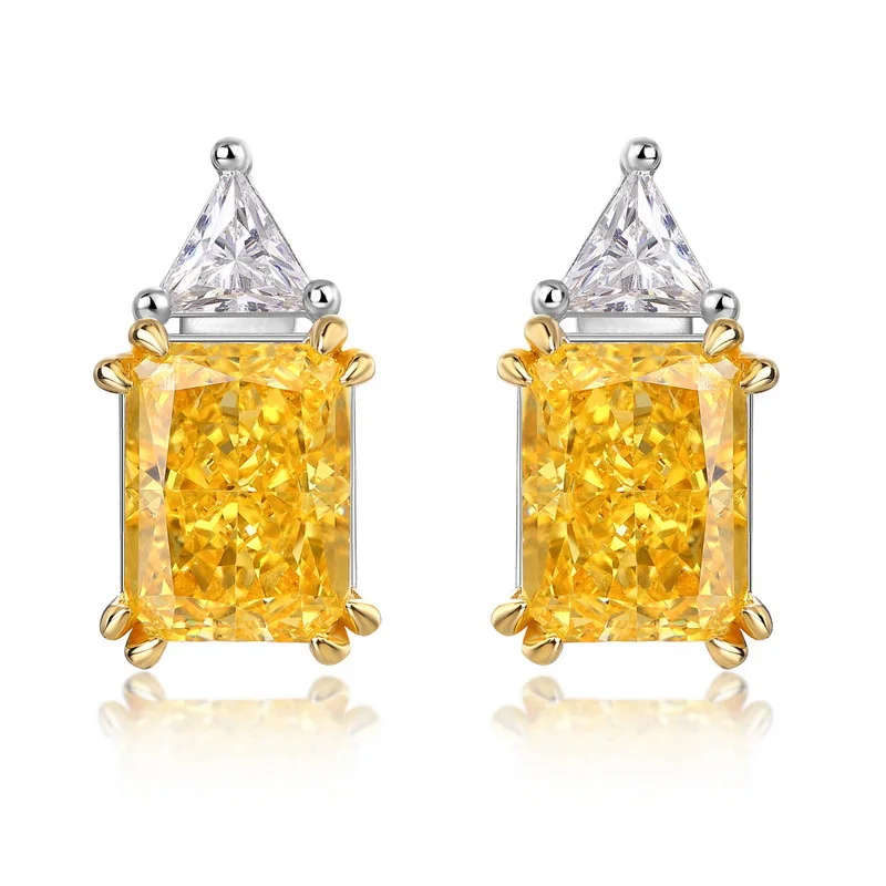Customize 925 Sterling Silver Stud Earrings Jewelry Women Yellow Cubic Zirconia Stone Earrings