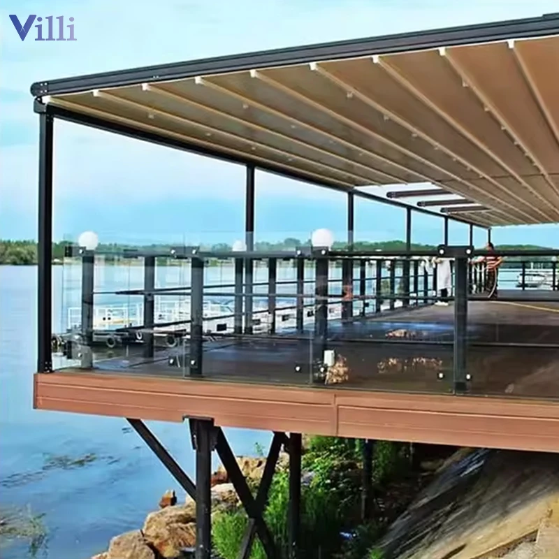 OEM aluminium wall mounted electric rain proof sunshade retractable pvc pergolas outdoor for carport