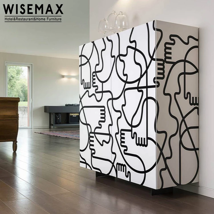 WISEMAX FURNITURE Modern Stylish White Solid Wood Kitchen Bar Cabinets Unique Side Cabinet Design for Living Room