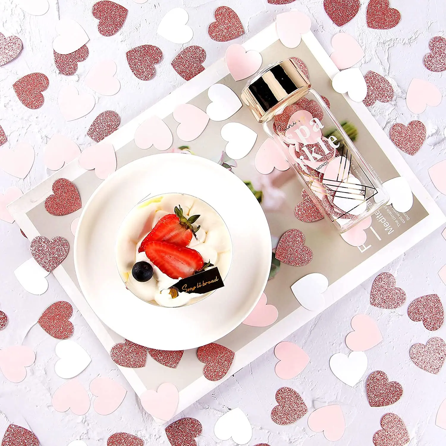 Xieli Rose-Gold Pink White Heart Confetti 100pcs Mothers Day Party Table Decoration Glitter Paper Confetti Lasting Surprise