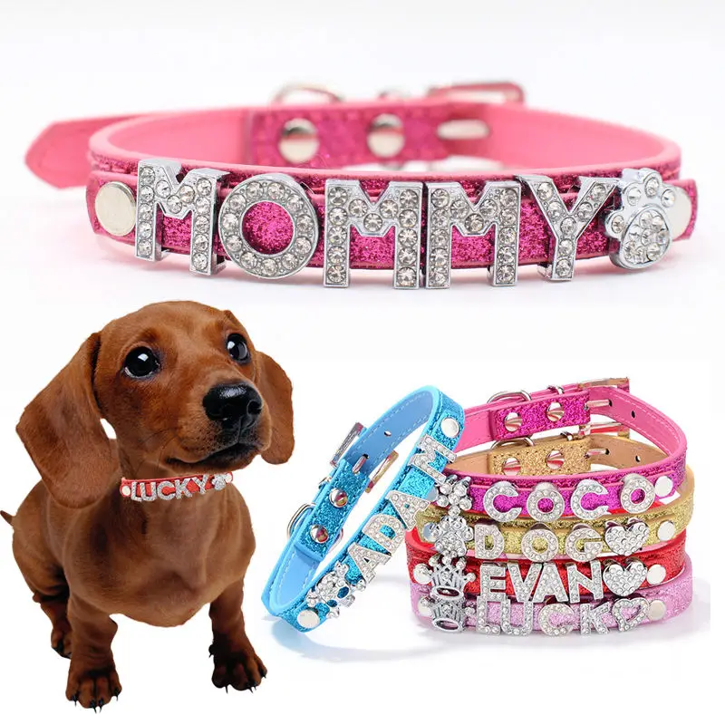 Custom bling name pet collars Diamond DIY Name Letters Personalized Luxury Rhinestone Dog Collar for Small Dogs pet accessories