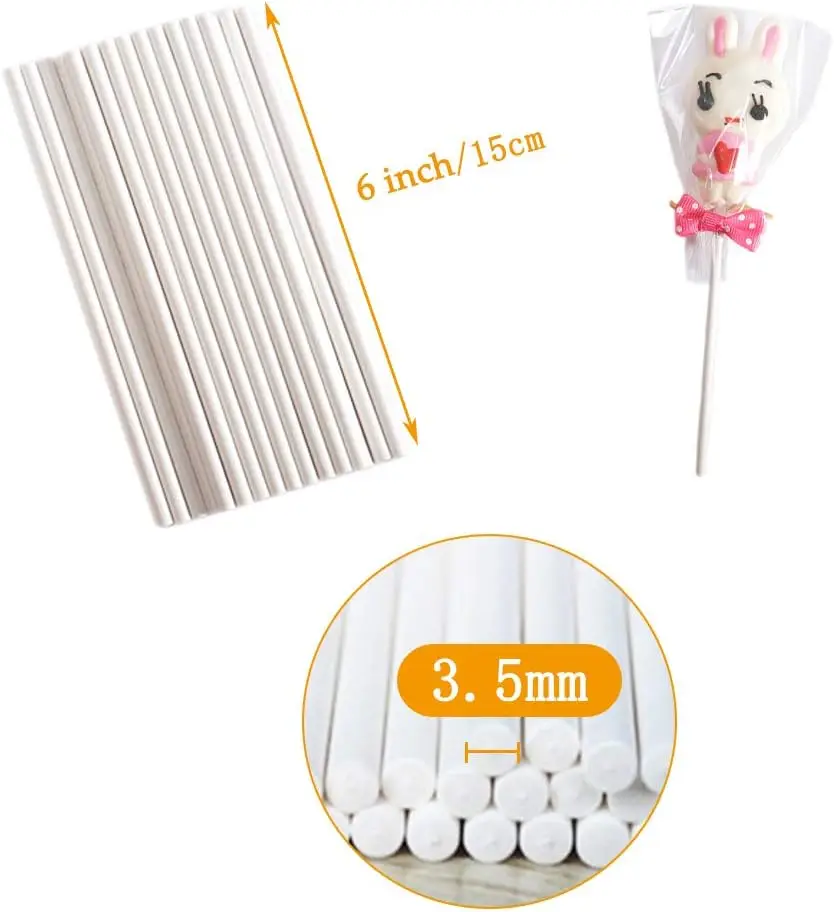 3*150mm high quality factory direct supply white craft paper stick for lollipop cake pop sticks