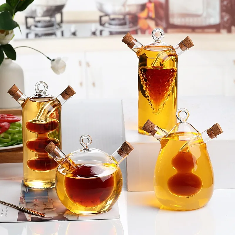 2-in-1 Double layer sauce oil vinegar condiment seasoning sealed glass bottle kitchen glass storage bottles jars