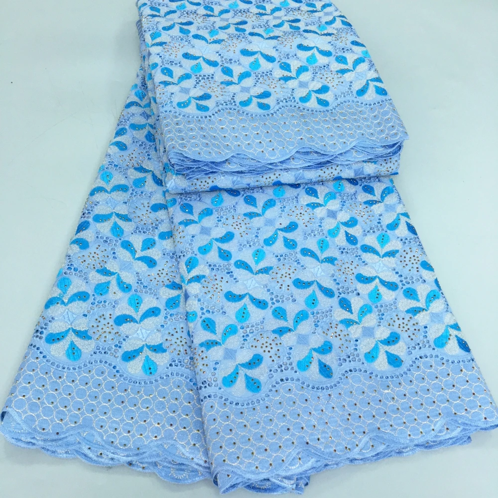 3880 New Design Swiss Voile Cotton Lace Fabric with Crystals Wholesale African Embroidery Lace Fabric for Women Evening Dress