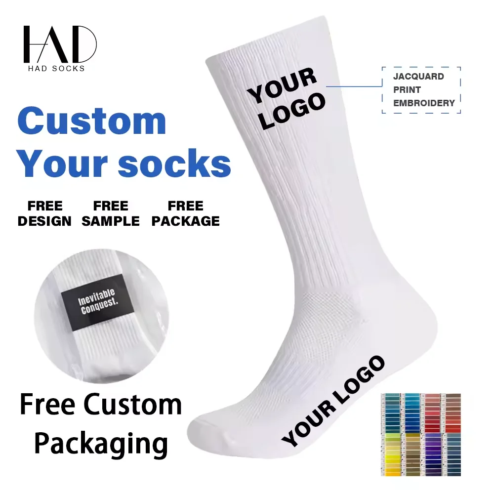 High quality manufacturer custom cotton print crew socks custom embroidery designer sports sock custom logo socks