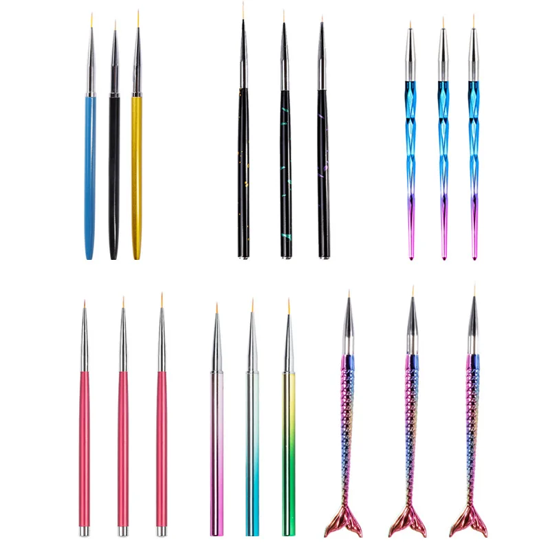 3 Pcs/set Various Styles Drawing Pen Line Small Brush Painting Nail
