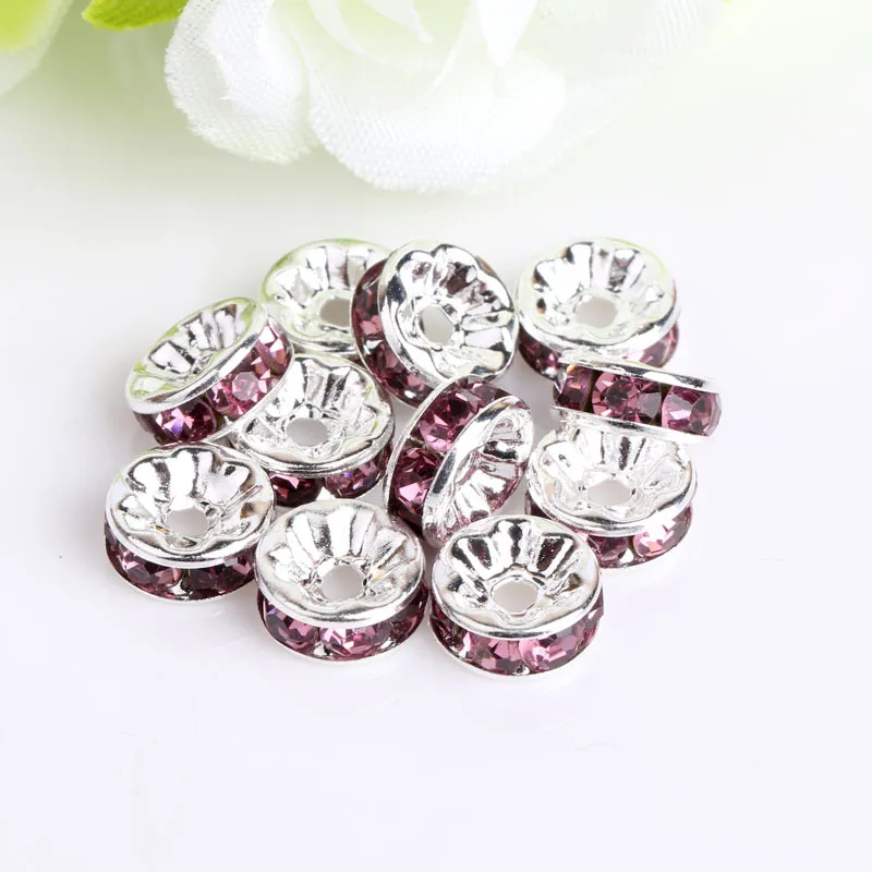 8mm 10mm loose silver gold  crystal rhinestone spacer beads wheel rondelle spacer beads for DIY jewelry making accessories