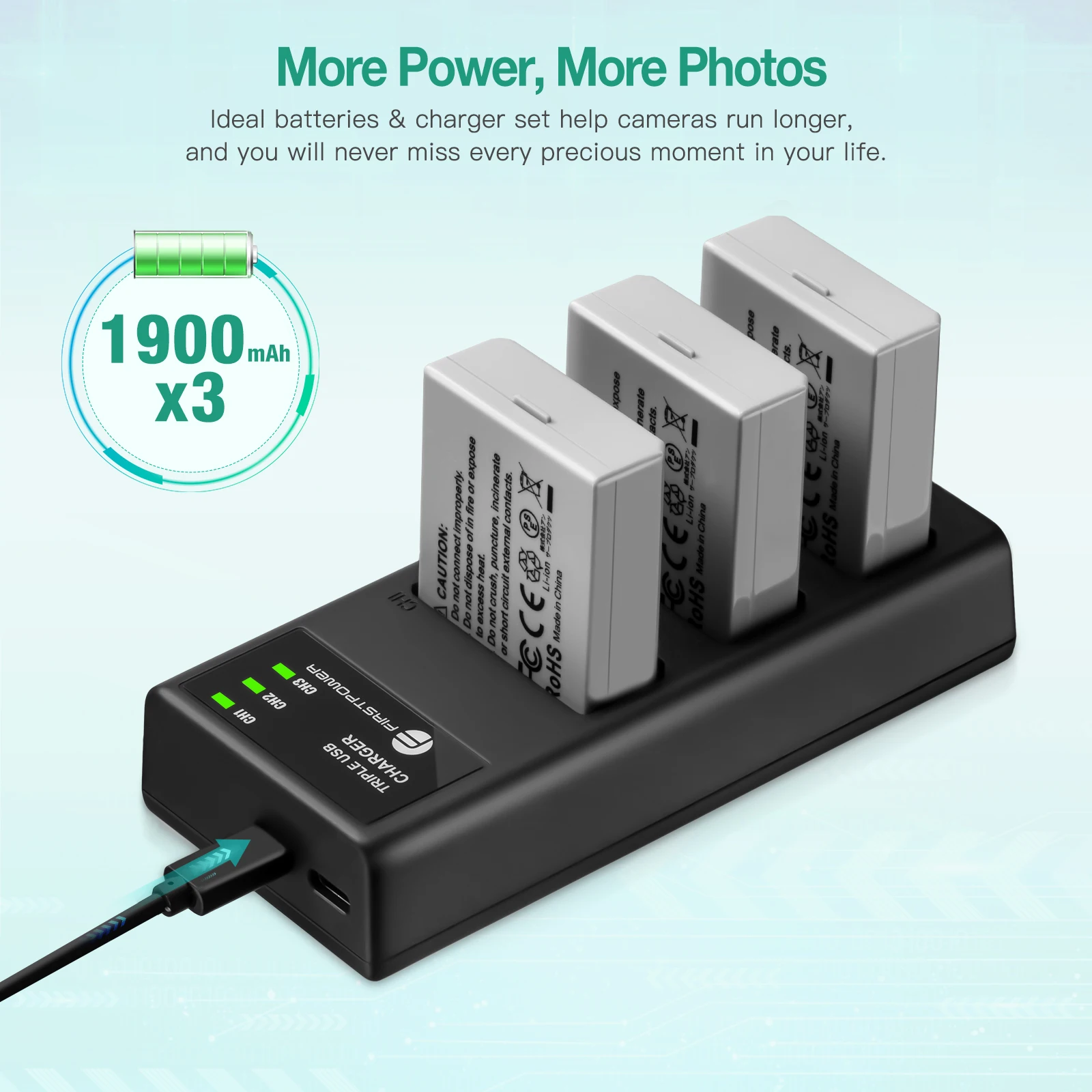 Best Selling 3 slots Rechargeable 5v 2.4a Portable Usb Charger 1900mAh 7.4v Camera Batteries Pack Charger
