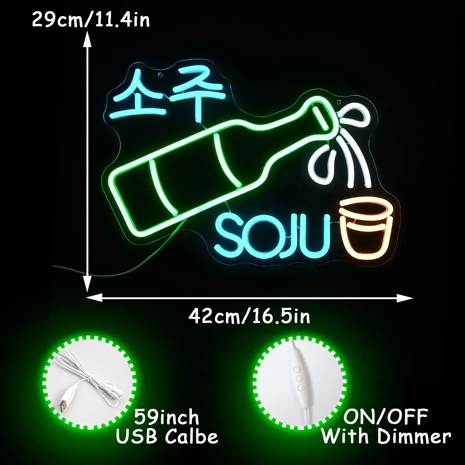 Soju Neon Sign Korean Soju Neon Light Soju Glass LED Neon Light Korean  Kitchen Restaurant Wine cellar Decoration