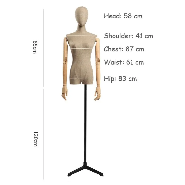High quality mannequin female half solid wood arm window display clothing store wedding dress model dummy apricot fabric