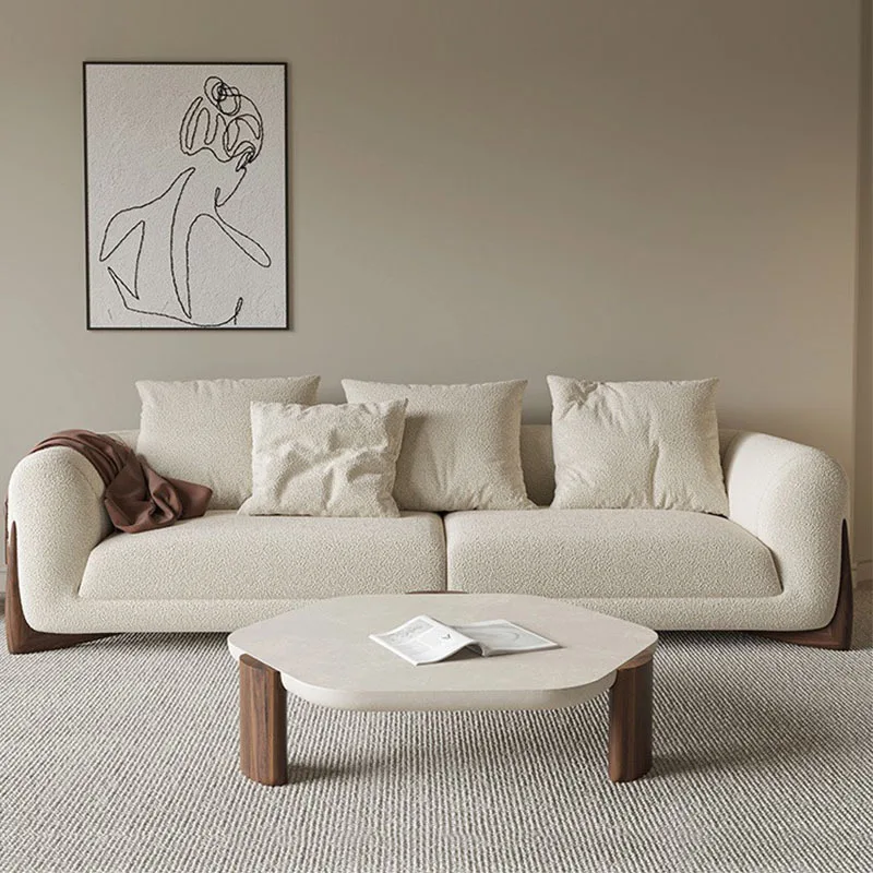 Soft Round Modern Couch Simple Sofa Minimalist Cashmere White Sofa with European Ash Foot